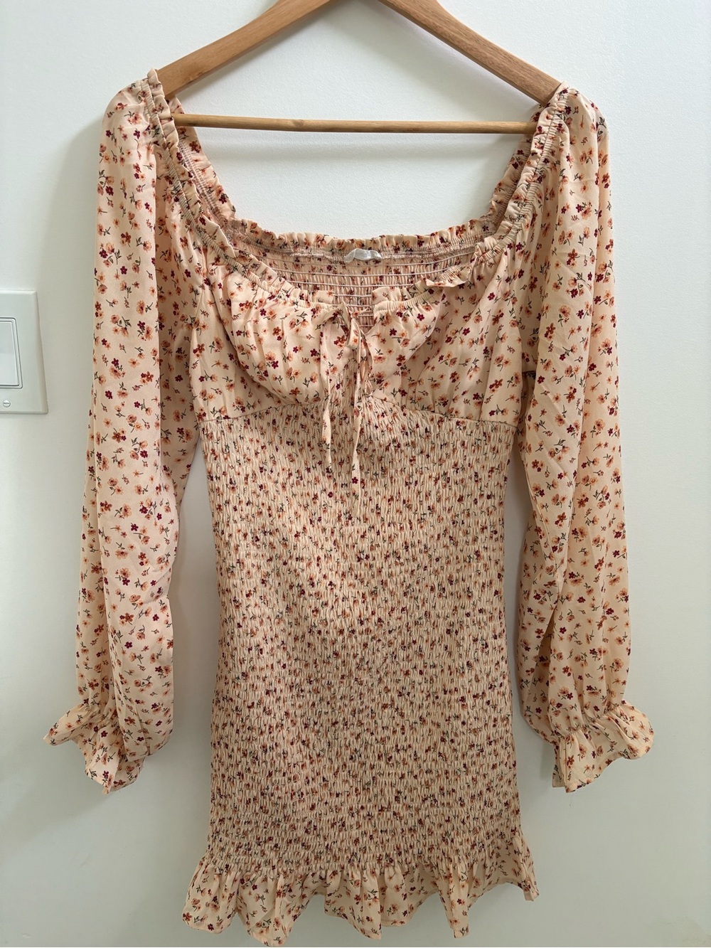 Pink blush Peach Floral Smocked Mini Dress